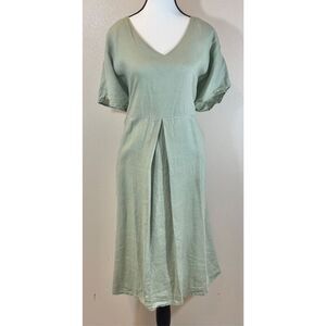 Grae Cove Minimalist 100% Linen Sage Green Midi Women's Dress XXL